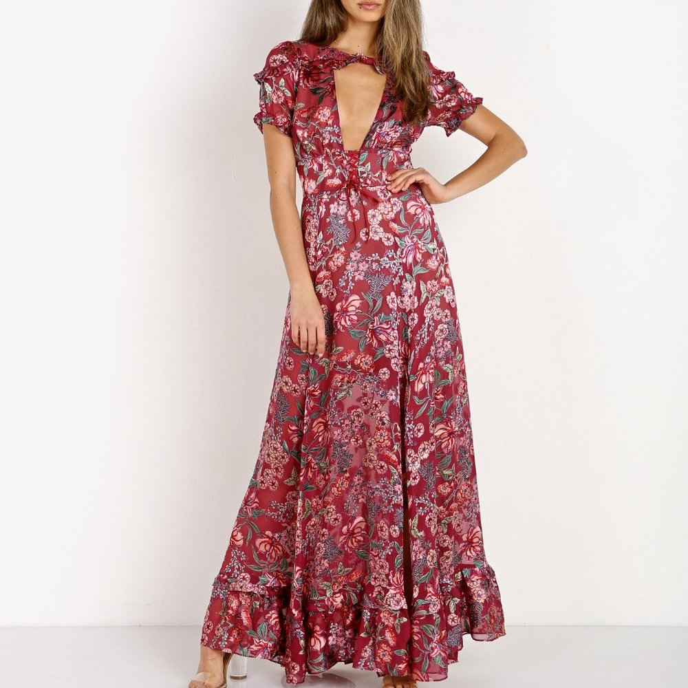(For Love & Lemons) Flora Maxi Dress Berry Floral